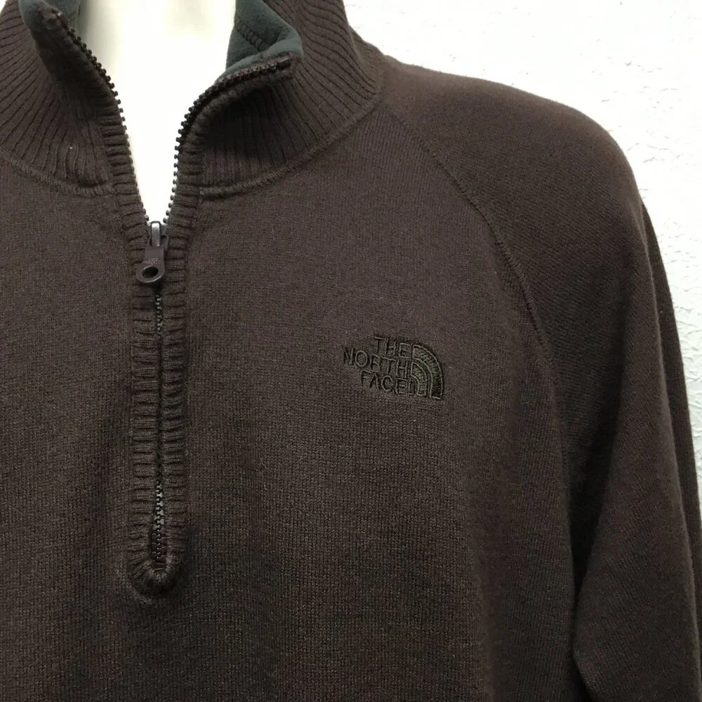 The North Face Sweater Mens XL Brown 1/4 Zip Pullover Cotton Wool Blend Long Slv